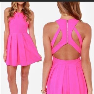Bright pink LuLus backless skater dress L